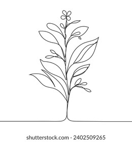 Single one line drawing plants and herbs concept. Continuous line draw design graphic vector illustration.