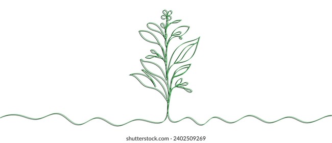 Single one line drawing plants and herbs concept. Continuous line draw design graphic vector illustration.