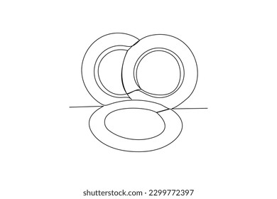 Single one line drawing plates. Tableware concept. Continuous line draw design graphic vector illustration.