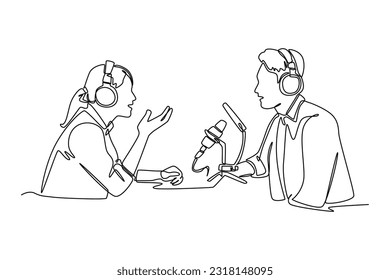 Single one line drawing podcast concept. Continuous line draw design graphic vector illustration.