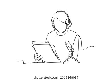 Concepto de podcast de dibujo de una sola línea. Ilustración gráfica de vector de diseño de línea continua.