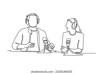 Single one line drawing podcast concept. Continuous line draw design graphic vector illustration.