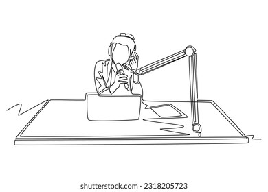 Single one line drawing podcast concept. Continuous line draw design graphic vector illustration.