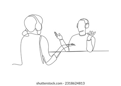 Single one line drawing podcast concept. Continuous line draw design graphic vector illustration.