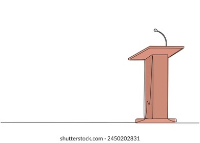 Podio de dibujo de una sola línea con micrófono. Por lo general se utiliza en el habla o la oración. También funciona para Autorizaciones de prensa. El podio también se puede usar para debatir elecciones. Orador. Ilustración gráfica de línea continua