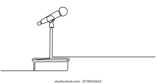 Single one line drawing podium with microphone, Conference lectern line icon on the background, Conference lectern icon, Man Giving a Presentation.