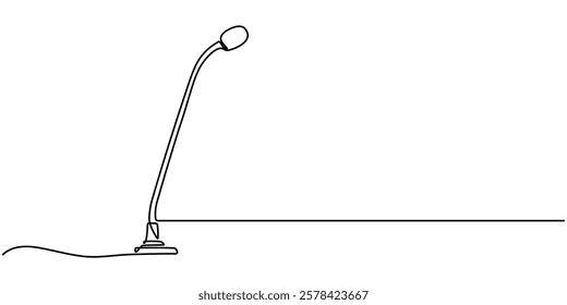 Single one line drawing podium with microphone, Conference lectern line icon on the background, Conference lectern icon, Man Giving a Presentation.