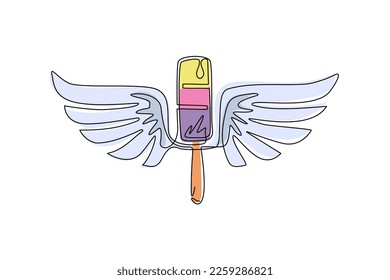 Single one line drawing popsicle ice cream with wings icon. Winged frozen ice cream sticks flat logo symbol. Delicious dessert in summer. Modern continuous line draw design graphic vector illustration