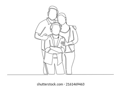 Single one line drawing portrait small family mother  father   boy  World population day  Continuous line draw design graphic vector illustration 
