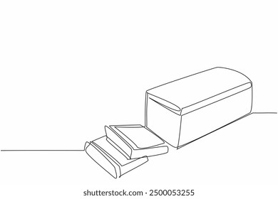 Single one line drawing pound cake with vanilla cream topping, some of has been cut. Rules for serving dessert. Delicious food. National Pound Cake Day. Continuous line design graphic illustration