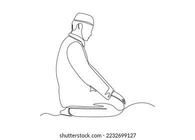 Single one line drawing prayer movement sitting. Julus. Prayer movement concept for muslims. Continuous line draw design graphic vector illustration.