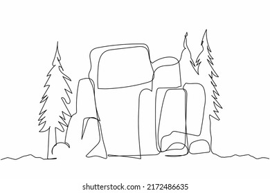 Single one line drawing prehistoric stone cave entrance. Stone house cave from past age. Home of caveman or ancient animal for protection. Modern continuous line design graphic vector illustration