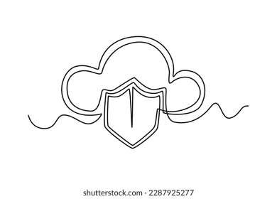 Single one line drawing protect cloud network. 5G technology concept. Continuous line draw design graphic vector illustration.