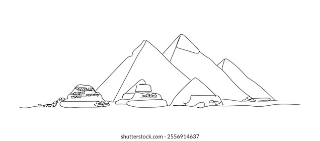 Single one line drawing Pyramid. Beauty historical iconic place in Giza  Egypt. Tourism and travel postcard and home decor wall art poster print. 
 Hand made vector not AI 