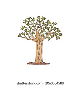 Single one line drawing of quiver tree forest. Decorative kokerboom woud for greeting post card. Tourist and travel wall decor poster print art. Modern continuous line draw design vector illustration