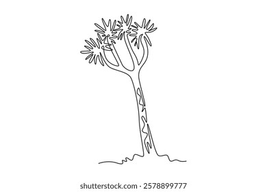 Single one line drawing quiver tree forest. Decorative aloidendron dichotomum for home decor wall art poster print. Tourism and travel series. Continuous line draw design graphic vector illustration