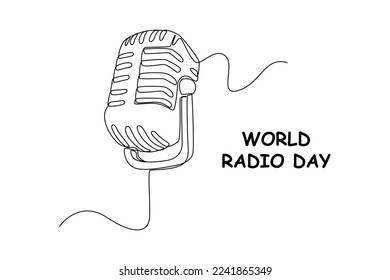 Single one line drawing Retro old microphone. World radio day concept. Continuous line draw design graphic vector illustration.