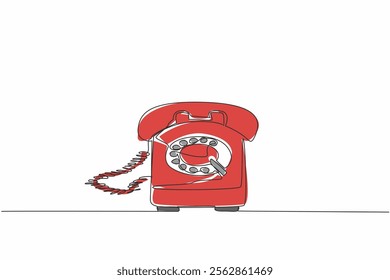 Single one line drawing retro phone. Old technology. Classic shape. A telephone shape that is rarely found in the digital era. National Telephone Day. Continuous line design graphic illustration