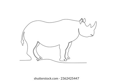 Single one line drawing of a rhinoceros. Continuous line draw design graphic vector illustration.
