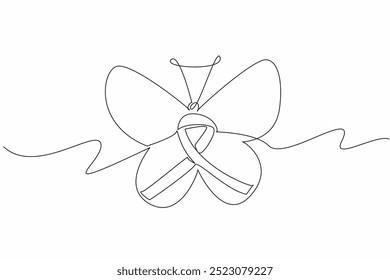 Single one line drawing ribbon in the middle of the butterfly. Step by step passed. Like being reborn. New generation. New hope. Zero Discrimination Day. Continuous line design graphic illustration