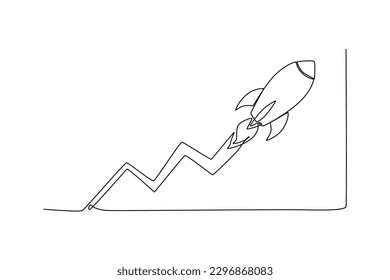 Single one line drawing rising rocket graphic. Success business concept. Continuous line draw design graphic vector illustration.