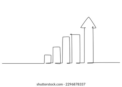 Single one line drawing rising bar graph. Success business concept. Continuous line draw design graphic vector illustration.