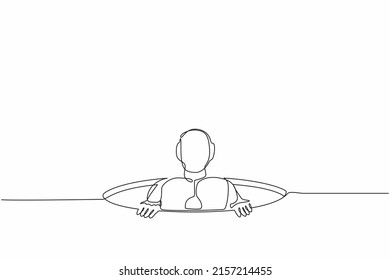Single one line drawing robot trying to get out of from hole. Future technology development. Artificial intelligence, machine learning processes. Continuous line design graphic vector illustration