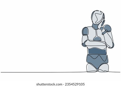 Single one line drawing robot standing with keeping hand on cheek. Robot suffering from toothache. Future technology. Artificial intelligence. Continuous line draw design graphic vector illustration