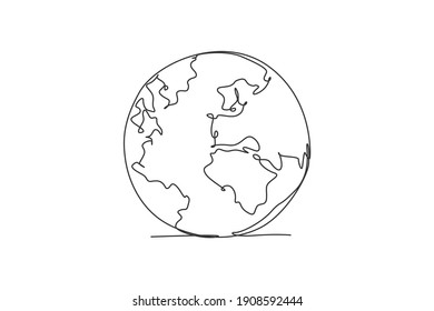 Single One Line Drawing Of Round Globe Earth. Earth Icon Silhouette For Education Concept. Infographic Territory Geography Presentation Isolated On White Background. Design Vector Graphic Illustration