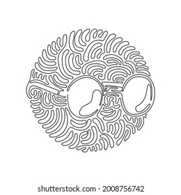 Single one line drawing Round black-rimmed glasses. Side of myopia glasses, round frame, with black glasses legs. Swirl curl circle background style. Modern continuous line draw design graphic vector