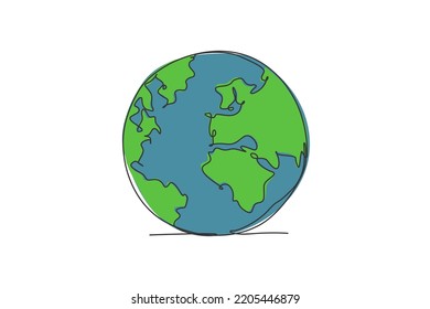 Single one line drawing of round globe earth. Earth icon silhouette for education concept. Infographic territory geography presentation isolated on white background. Design vector graphic illustration