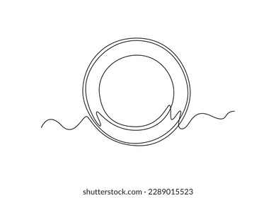 Single one line drawing round plate. Tableware concept. Continuous line draw design graphic vector illustration.