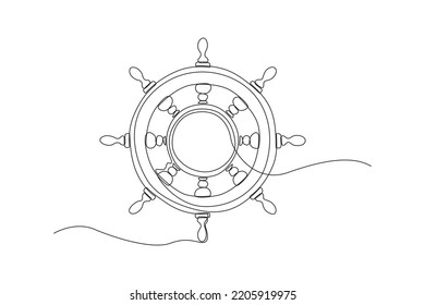 Single one line drawing rudder for controlling ship. Shipment and logistic concept. Continuous line draw design graphic vector illustration.