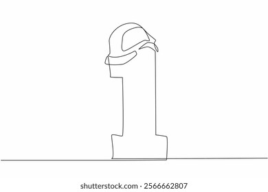 Single one line drawing safety helmet above the big number 1. Put on the project helmet, hurry up to celebrate Labor Day. Claiming rights. Freedom. May Day. Continuous line design graphic illustration