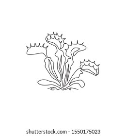 Single one line drawing scary fresh venus flytrap for garden logo. Decorative of dionaea muscipula concept for home art wall decor poster print. Modern continuous line draw design vector illustration