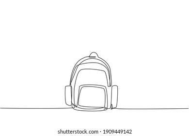 Single one line drawing of school bag for kindergarten student. Back to school minimalist, education concept. Continuous simple line draw style design graphic vector illustration