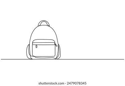 Einzelne Linie Zeichnung der Schultasche für Kindergartenschüler. Zurück zur Schule minimalistisch, Bildungskonzept, durchgängige One-Line-Zeichnung von Schultasche oder Rucksack. Schultasche Umriss Vektorgrafik