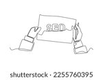 Single one line drawing Search Engine Optimization. Social media concept. Continuous line draw design graphic vector illustration.