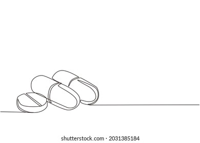 Single one line drawing set of pills and capsules isometric icon. painkillers, antibiotics, vitamins and aspirin. Medical pills icon. Modern continuous line draw design graphic vector illustration