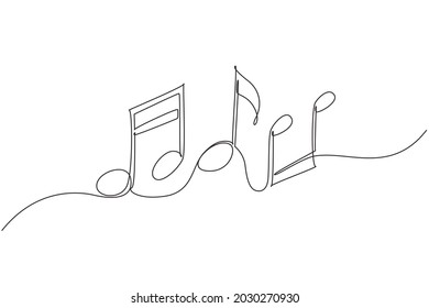 Einzeilige Zeichenkette mit Noten im angesagten, flachen Stil einzeln auf dem Hintergrund. Musikalisches Symbol in einem linearen minimalistischen Stil. Trendy abstrakte Wellenmelodie. Grafikkarte für kontinuierliche Zeilenzeichnung