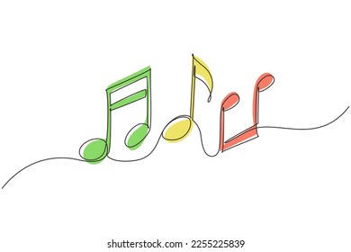 Single one line drawing sheet music icon in trendy flat style isolated on background. Musical symbol in one linear minimalist style. Trendy abstract wave melody. Continuous line draw design graphic