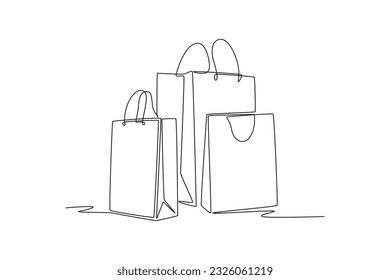 Single one line drawing Shopping bags and baskets concept. Continuous line draw design graphic vector illustration.