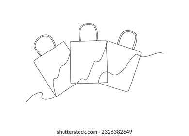 Single one line drawing Shopping bags and baskets concept. Continuous line draw design graphic vector illustration.