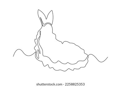 Einzeilige Ziehung von Shrimp tempura. Frühstückskonzept. Grafische Vektorgrafik für kontinuierliche Zeilenzeichnung.