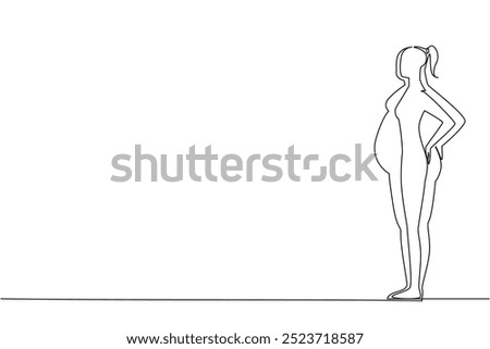 Single one line drawing silhouette of a slim body woman inside a fat body silhouette. Big dreams of losing big weight. Strict diet. World Obesity Day. Continuous line design graphic illustration