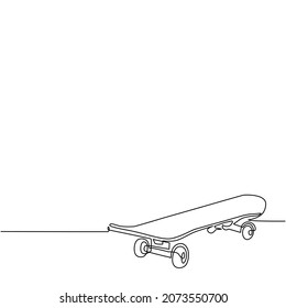 Patineta de dibujo de una sola línea con rueda para el estilo de vida activo, la actividad juvenil deportiva extrema, equilibrar el transporte ecológico de la calle. patineta, longboard. Ilustración vectorial de dibujo de línea continua