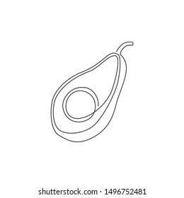 Single one line drawing of sliced healthy organic avocado for orchard logo identity. Fresh summer fruitage concept for fruit garden icon. Modern continuous line draw design graphic vector illustration