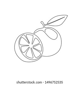 Single one line drawing sliced healthy organic orange for orchard logo identity. Fresh tropical fruitage concept for fruit garden icon. Modern continuous line graphic draw design vector illustration