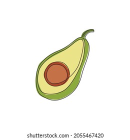 Single one line drawing of sliced healthy organic avocado for orchard logo identity. Fresh summer fruitage concept for fruit garden icon. Modern continuous line draw design graphic vector illustration