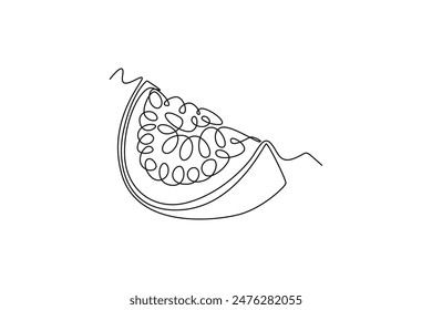 Single one line drawing of sliced healthy organic passion fruit for orchard logo identity. Fresh exotic fruitage concept for fruit garden icon. Continuous line draw design graphic vector illustration